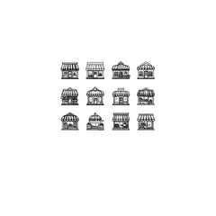 Fototapeta premium Set of shop line icons small business store front market stall flat illustration vector pack.