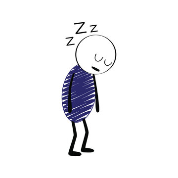 Doodle style sleeping stick figure with zzzs isolated on white