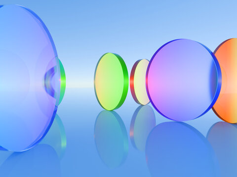 Colored Glass Circles Reflect Light in a Bright Studio Space