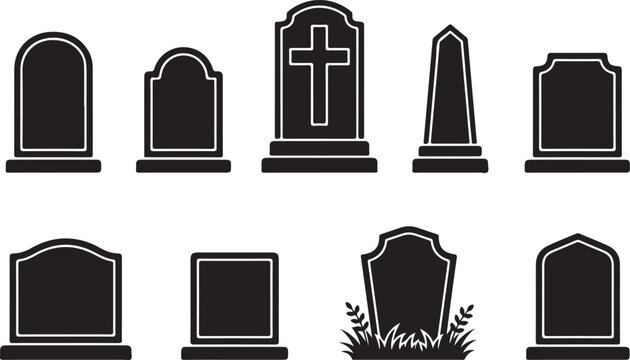 Collection of various tombstone shapes and designs for cemetery or memorial use
