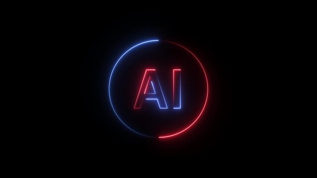 Futuristic Artificial Intelligence AI Logo with Glowing Neon Circle and Digital Tech Design
