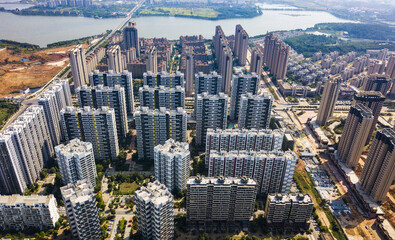 Aerial View of Modern Wuhan City with Residential Towers and Lakes © TranPhuoc