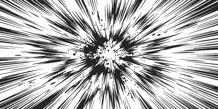 Abstract black and white speed lines background with a comic book manga style burst effect for action design