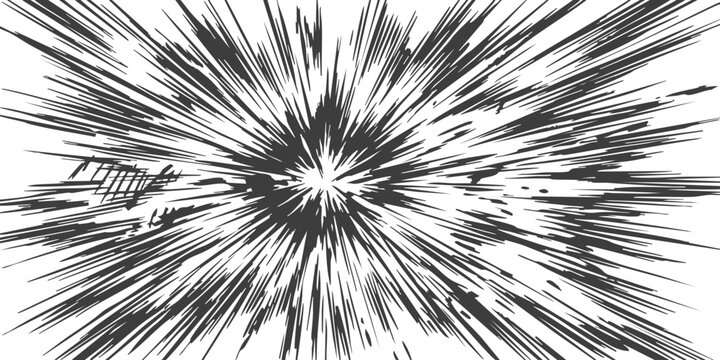 Abstract sunburst comic speed lines effect with sharp black rays radiating from the center for action impact