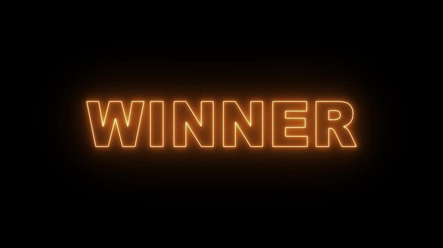 Glowing Orange Neon Winner Text Sign on Black Background for Award Ceremony and Competition Success