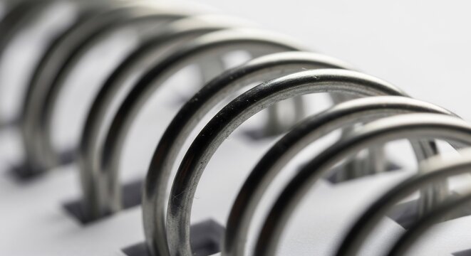 Close-up view of a metallic spiral binding showcasing its intricate design and structure.