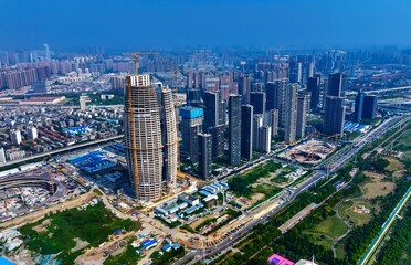 Wuhan Financial Center Aerial View with Taikang Tower Under Construction © TranPhuoc