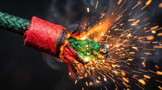 detailed Macro photo of green firecracker fuse burning s&hellip; showing abstract micro structural details and textures with professional studio lighting