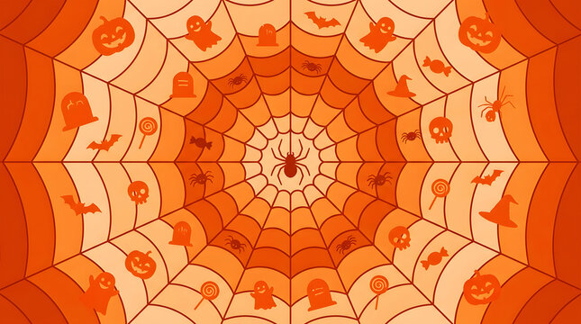 Vibrant orange seamless pattern with white floral motifs and central emblem