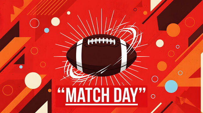 Vibrant red soccer ball exploding with dynamic energy, text "match day black white