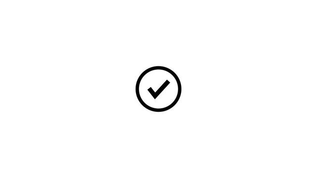 Black check mark icon animation in circle on solid white background