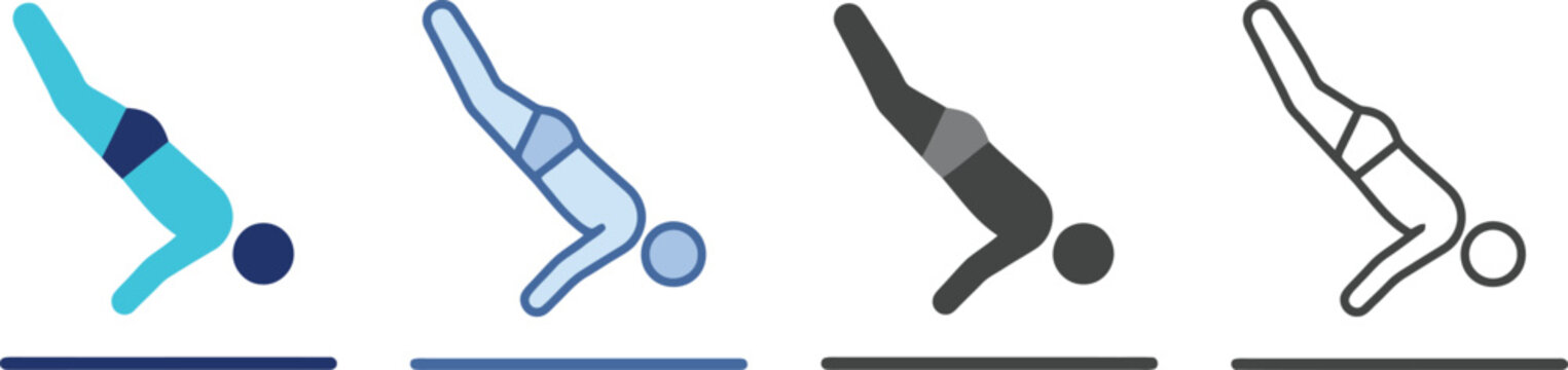 Minimalist Swimmer Diving Silhouette Icon Set Vector for Sports Graphics, Swimming Competition Branding & Aquatic Center Signage (EPS)
