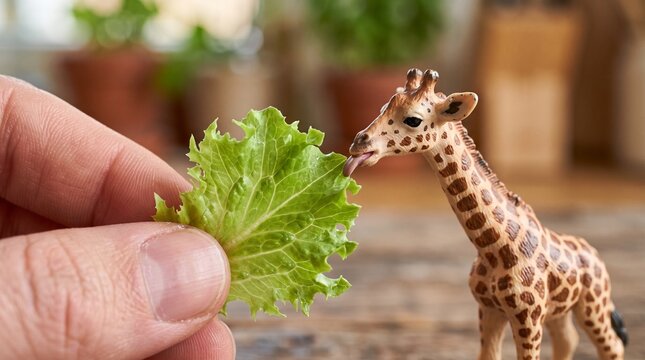 detailed Macro photo of hand holding lettuce leaf giraffe showing abstract micro structural details and textures with professional studio lighting