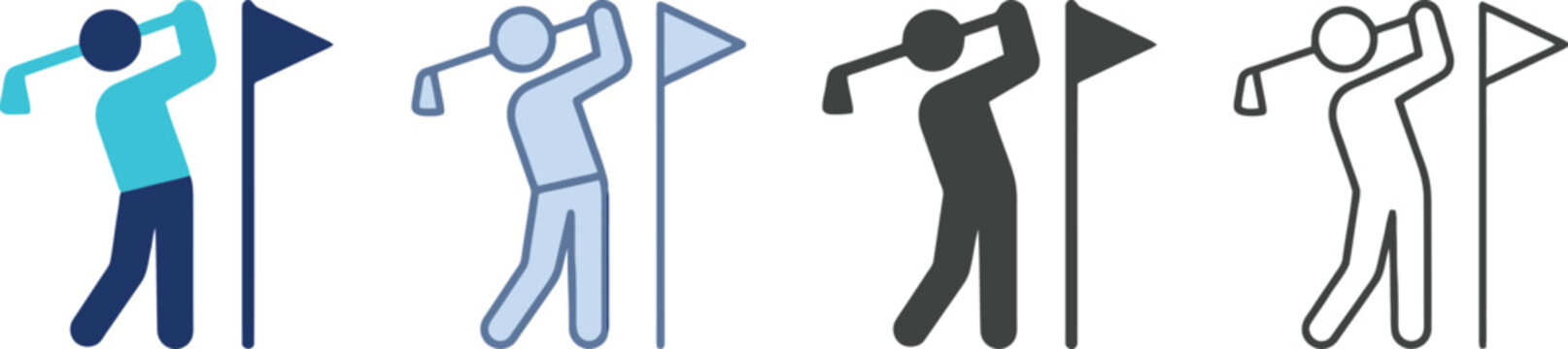 Minimalist Golfer Swinging Club Icon Set Vector for Sports Branding, Tournament Apps & Athletic Website Design (EPS)