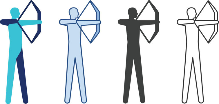 Minimalist Archer Silhouette Set Aiming Bow and Arrow Vector for Sports Branding, Athletic Graphics & Competition Design (EPS)