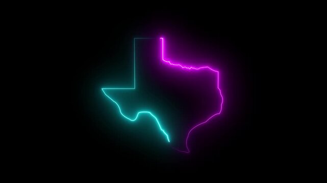 Animation texas state outline in glowing blue white and red neon isolated on transparent background in 4k alpha channel, modern state map animation for branding. seamless loop movement