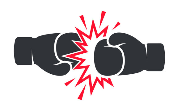 Boxing gloves punching and hitting icon with conflict collision training exercise competition