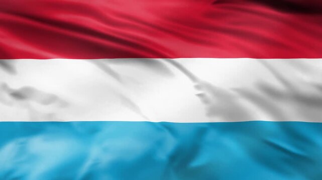 Luxembourg flag waving in wind with realistic fabric texture cinematic national symbol motion footage.