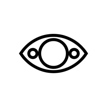Minimalist eye icon with pupil and iris detail in black and white