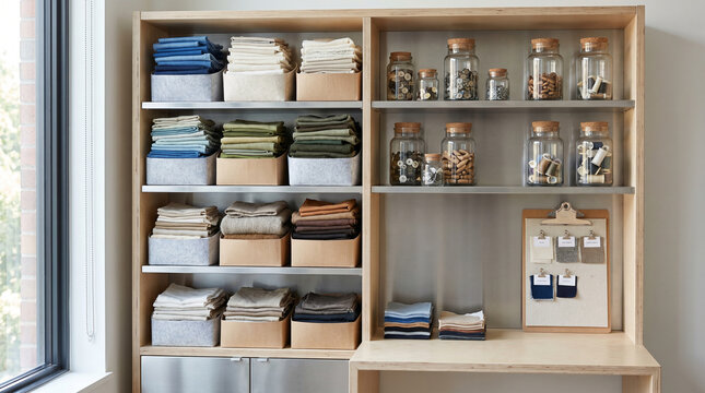 Textile Sorting Shelf With Swatches Patches And Repair Materials