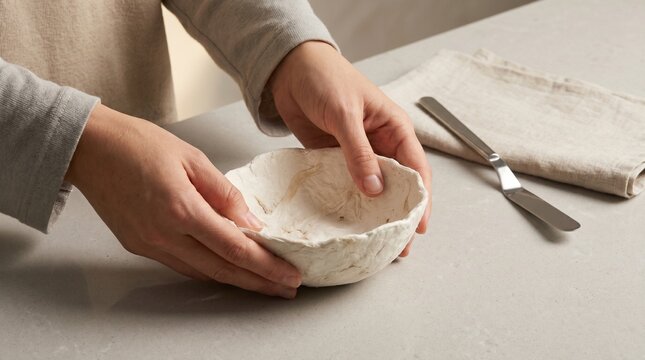 Fungal Biomaterial Vessel Shaping Hands Close Up Sustainable Studio Scene