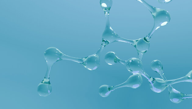 Transparent water molecules create beautiful abstract design against soft blue background, evoking sense of purity