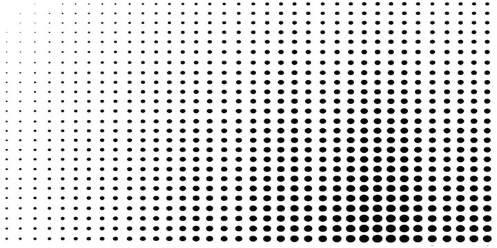 Black and white halftone dots pattern with varying sizes for graphic design background