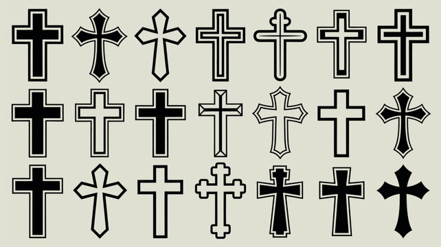 Collection of various christian cross designs in black and white