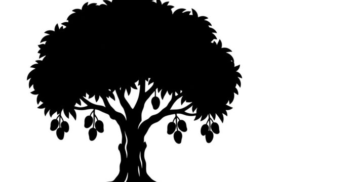 mango, tree, silhouette, icon, tropical, fruit, nature, plant, orchard, agriculture, botanical, leaf, leaves, garden, summer, organic, black, solid, vector, illustration, isolated, symbol, editable, s