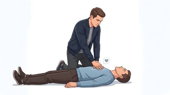 Adult CPR Chest Compressions Performed by Bystander During Cardiac Emergency Vector Illustratio