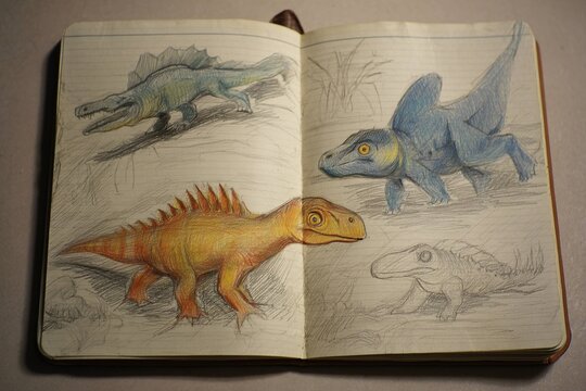 child's sketch of extinct animals