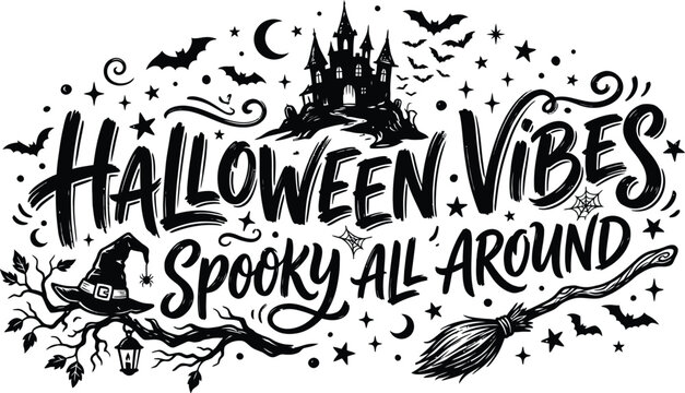 Black and white halloween vibes spooky text
