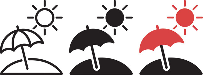 Beach umbrella parasol icon collection featuring linear summer vacation symbols for seaside holidays, beach travel, sun protection and ocean relaxation in a clean minimalist vector style. © Dalim 4