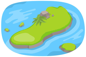 Naklejka premium 3D Isometric Flat Illustration of Tropical Island, Piece of Land In The Sea