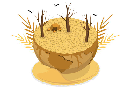 3D Isometric Flat  Illustration of Desertification, Turning Desert Into Fertile Land For World Day