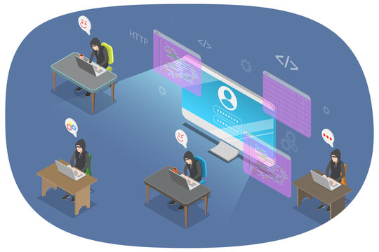 3D Isometric Flat  Illustration of Unauthorized Access , Hidden Backdoor For Bypassing Authentication And Encryption In Computers