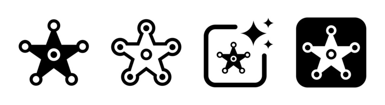 Five pointed sheriff star badge icon in black with transparent background as a PNG vector illustration