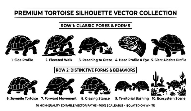 Land tortoise silhouette vector icon set