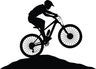 Naklejka premium Silhouette of a cyclist riding a bicycle on a hill action sports and adventure activities