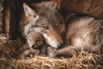 Fototapeta premium mother animal protecting last baby