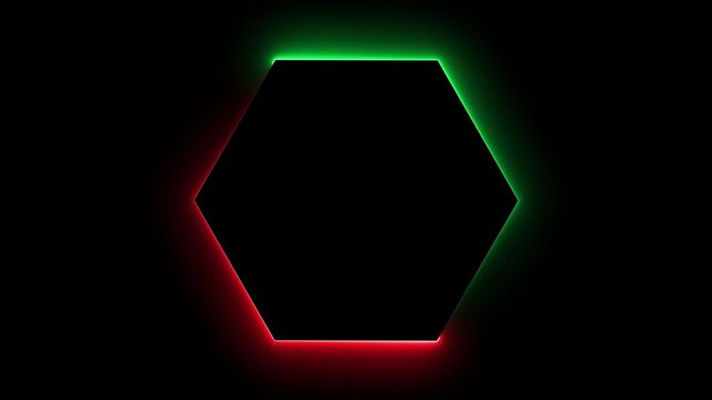 Neon hexagon frame with vibrant red and orange outer glow animation. Seamless loop movement.