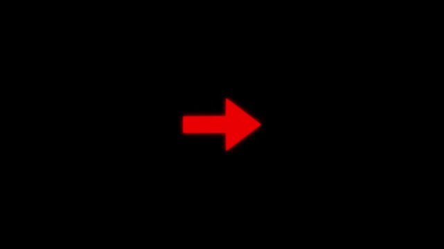 Red glowing right arrow animation on black background. Perfect for navigation interfaces, direction indicators, UI elements, presentations, technology videos and modern motion graphics.