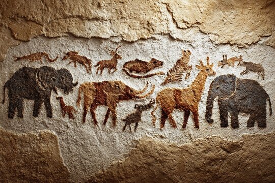 stylized cave painting of endangered animals