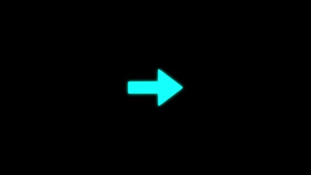 Cyan glowing right arrow animation on black background. Great for futuristic interfaces, navigation systems, digital presentations, technology graphics and motion design projects.