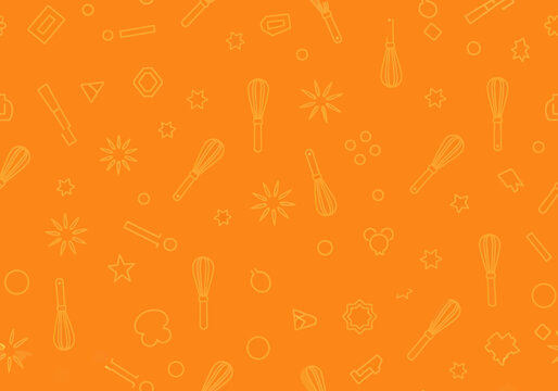 Seamless pattern with kitchen whisks and shapes