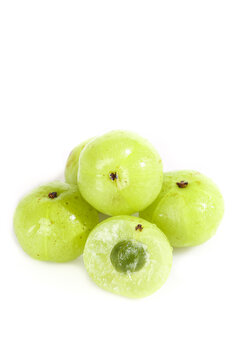 Fresh Green Gooseberries with Water Droplets Isolated on White Background - Studio Still Life Photography