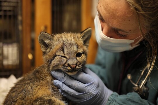 veterinarian examining rescued wild animal
