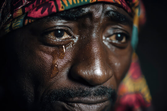 African man crying, expressing deep sorrow and grief