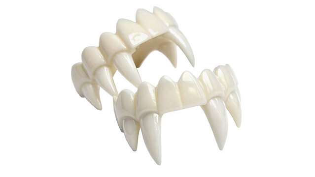 Spooky plastic vampire fangs teeth halloween costume isolated on transparent background
