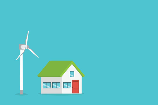 Eco Friendly Smart Home with Wind Turbine Renewable Energy Flat Vector Illustration